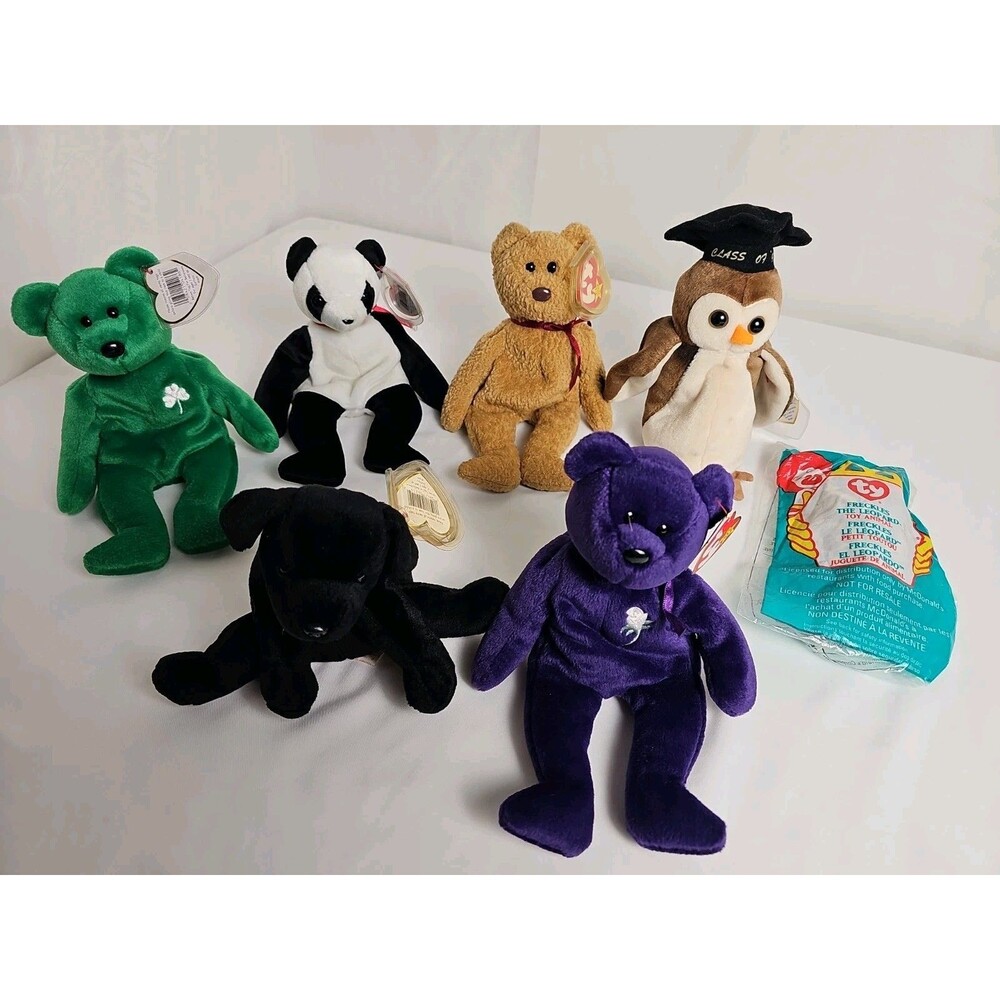 Ty Beanie Babies Lot of 7 Princess Erin Curly Fortune Luke Wise + McDonald's